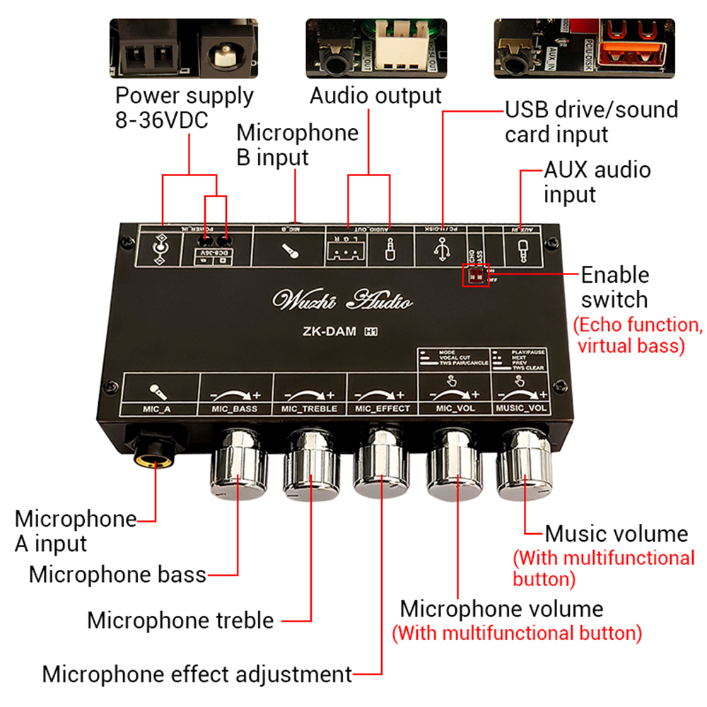 Ziqqucu dam H1 karaoke Reverb Board pre-hiệu ứng mic microphone karaoke với USB Bluetooth giải mã hỗ trợ TWS cặp kết nối