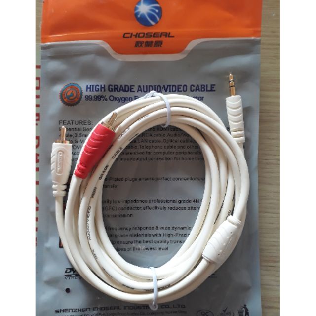 Dây cable loa 1 đầu 3.5 ra 2 av dài 3m