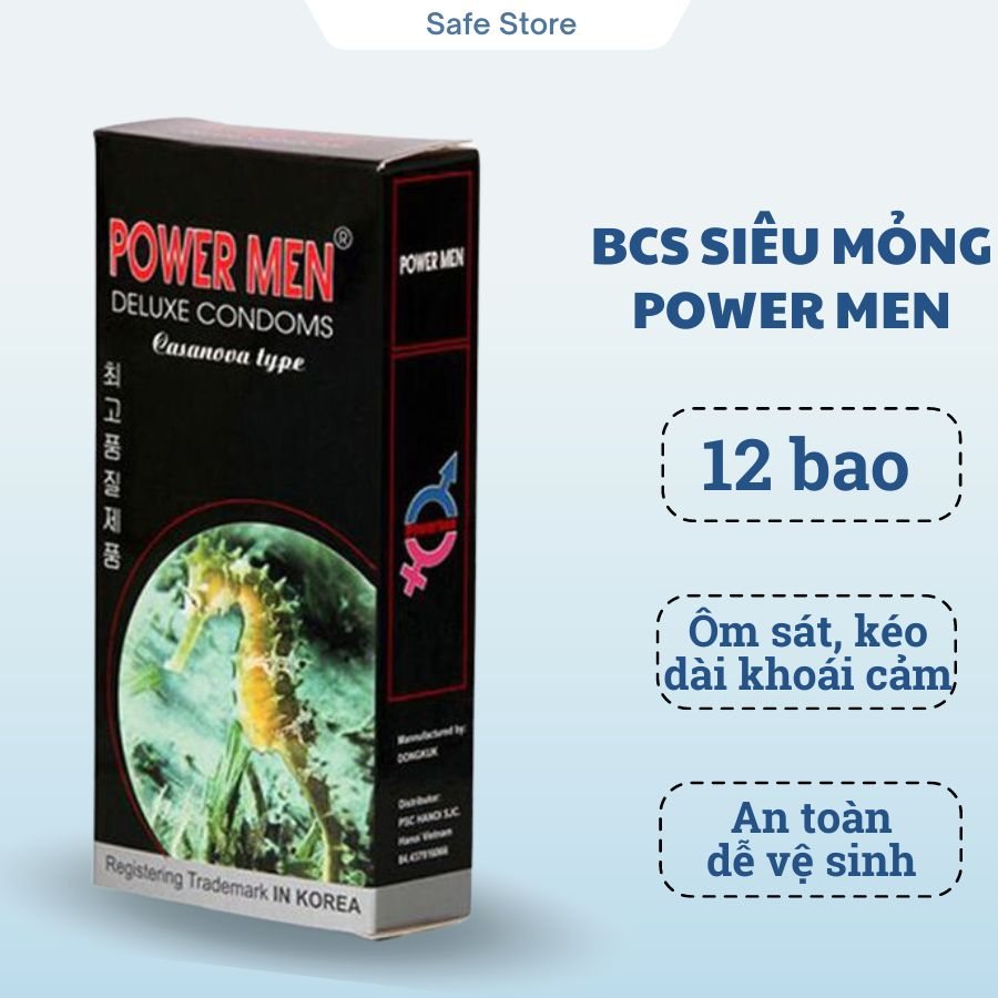 Bao cao su siêu mỏng Power Men Cá Ngựa, bcs siêu mỏng kéo dài thời gian