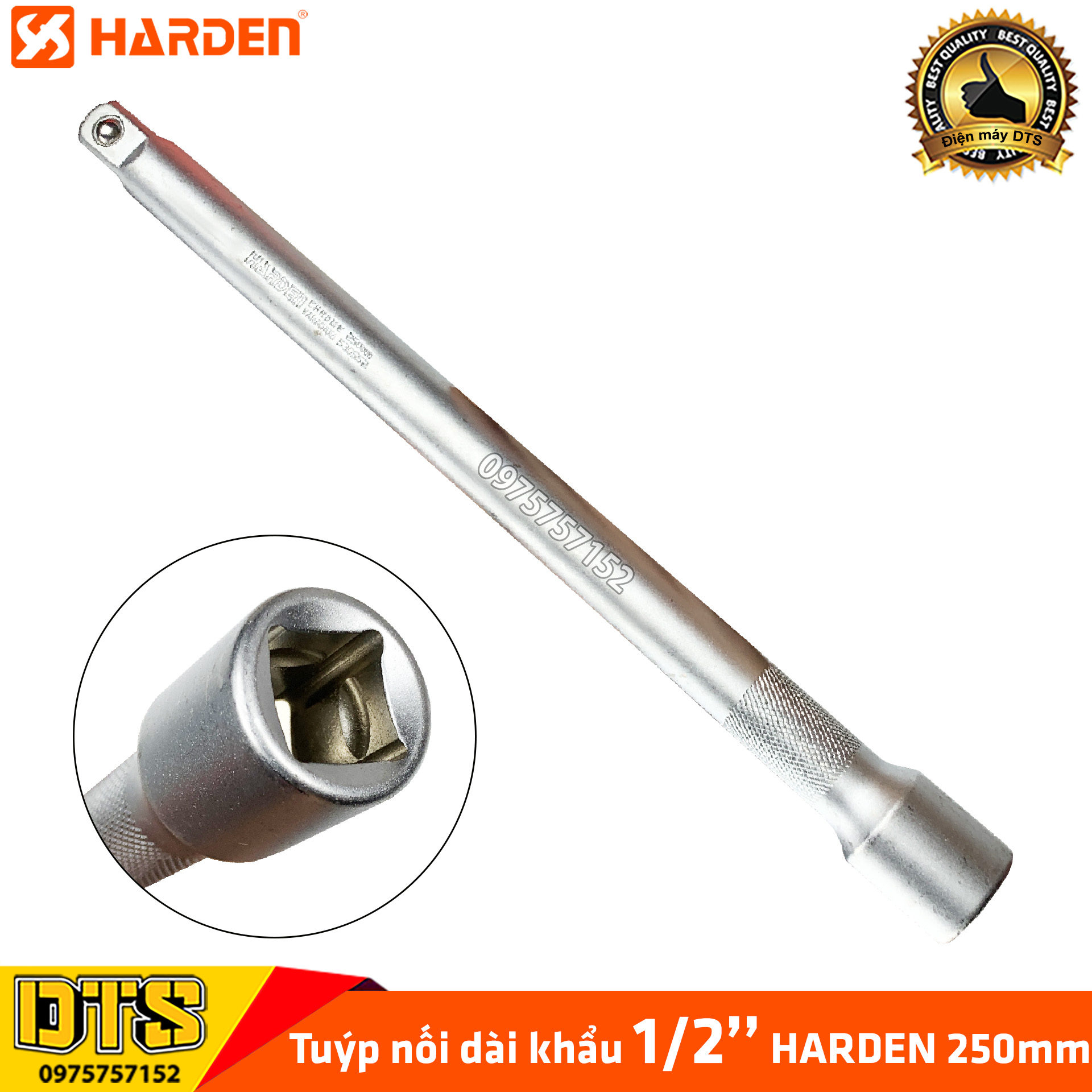 Thanh tuýp nối dài khẩu 1/2 inch 250mm công nhiệp HARDEN PRO C-MART tay nối dài khẩu thép cứng CR-V, cần tuýp nối 1/2 cao cấp, cần nối 1/2, khúc nối tuýp 1/2, cần tuýp nối khẩu