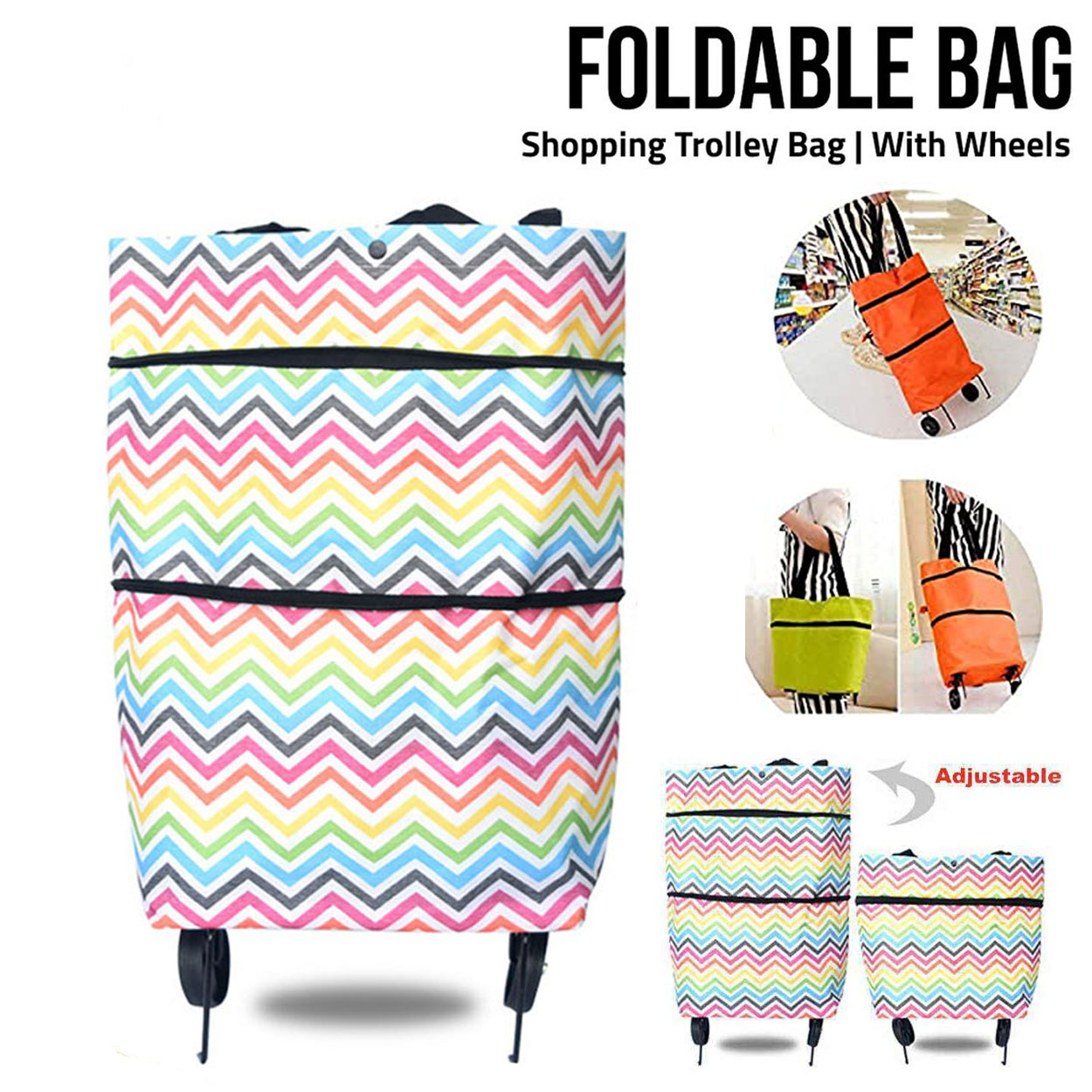 Trolley Bag Shopping Travel Luggage Bag with Wheels Expandable Rolling