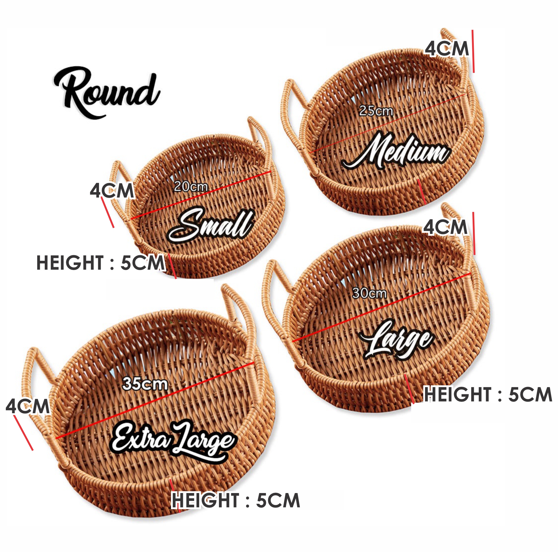 [DenDen] Round Rattan Portable Serving Tray Fruit Basket Storage Home ...