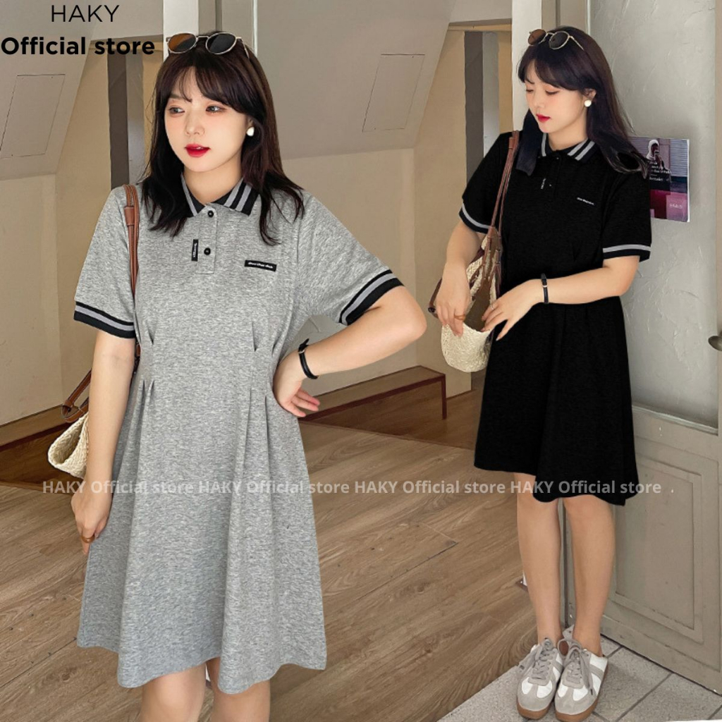 Đầm Nữ BigSize HAKY,Đầm Váy Nữ Basic Phối Cổ Dáng Suông Chất Liệu Cotton 15