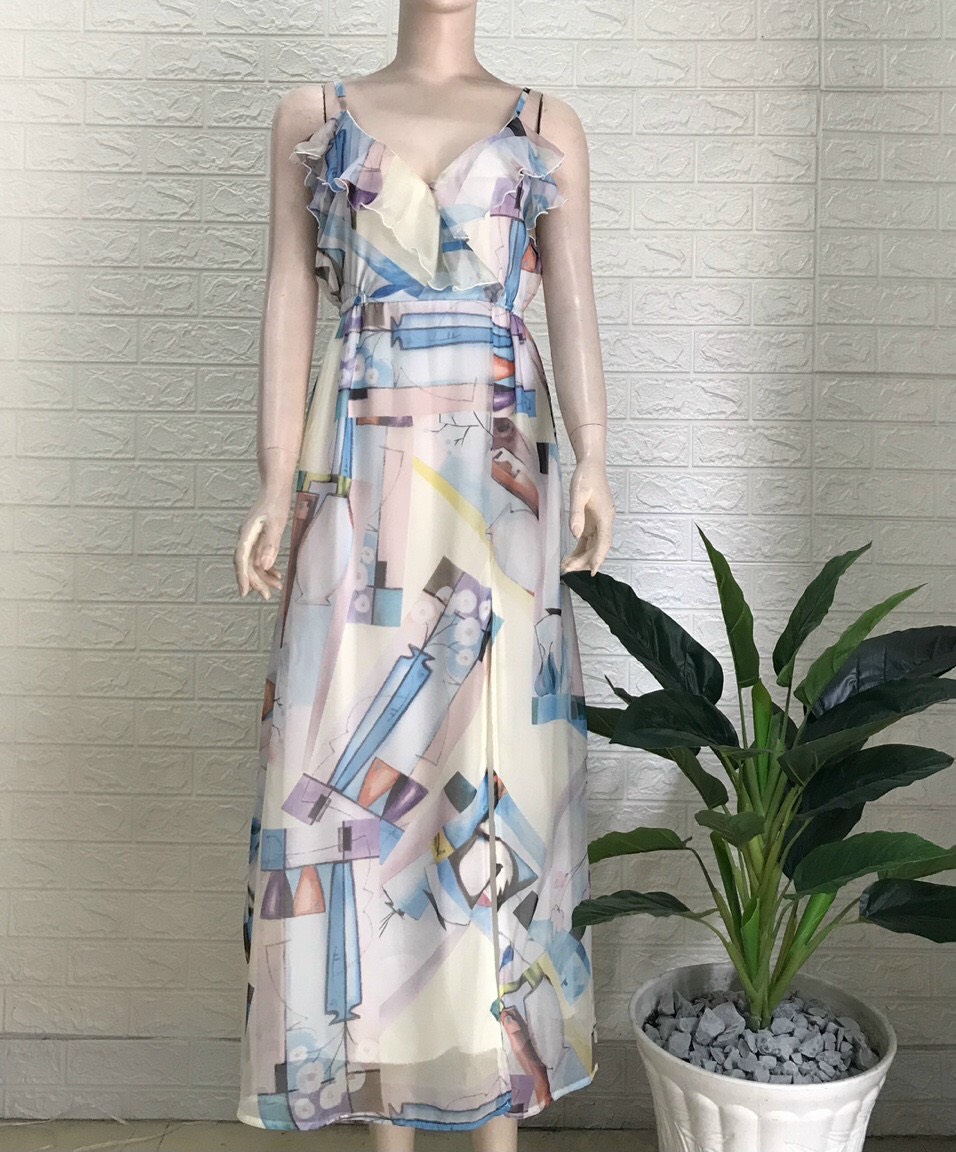 đầm maxi 2 dây hoa