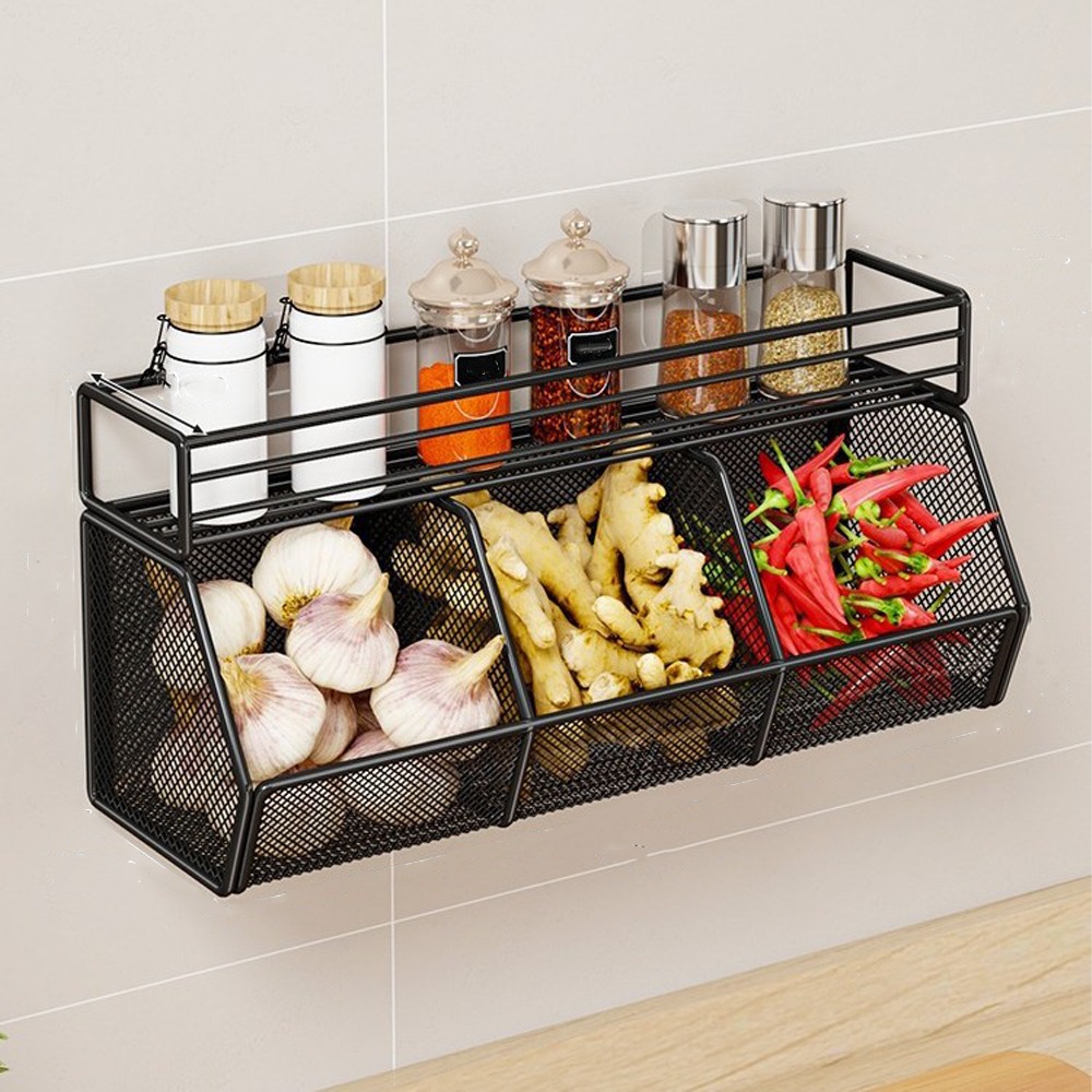 Storage Rack Wall Mounted Kitchen Storage Basket Carbon Steel Punch ...