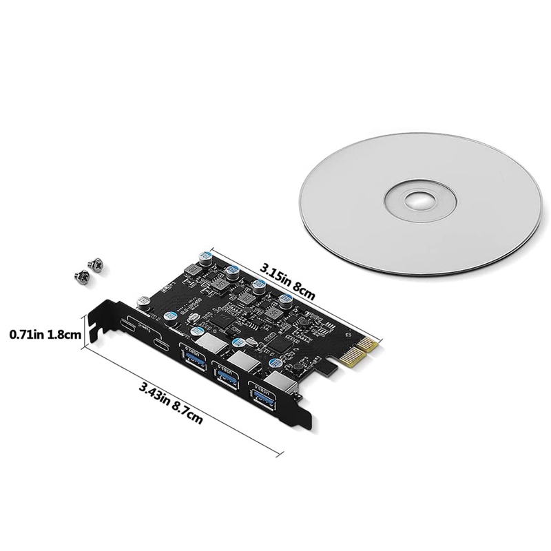 1 Piece 5 Ports USB 3.0 PCI Express Expansion Card Desktop PC PCIE Adapter Card USB Controller Riser Cards for Windows 11/10/8/7