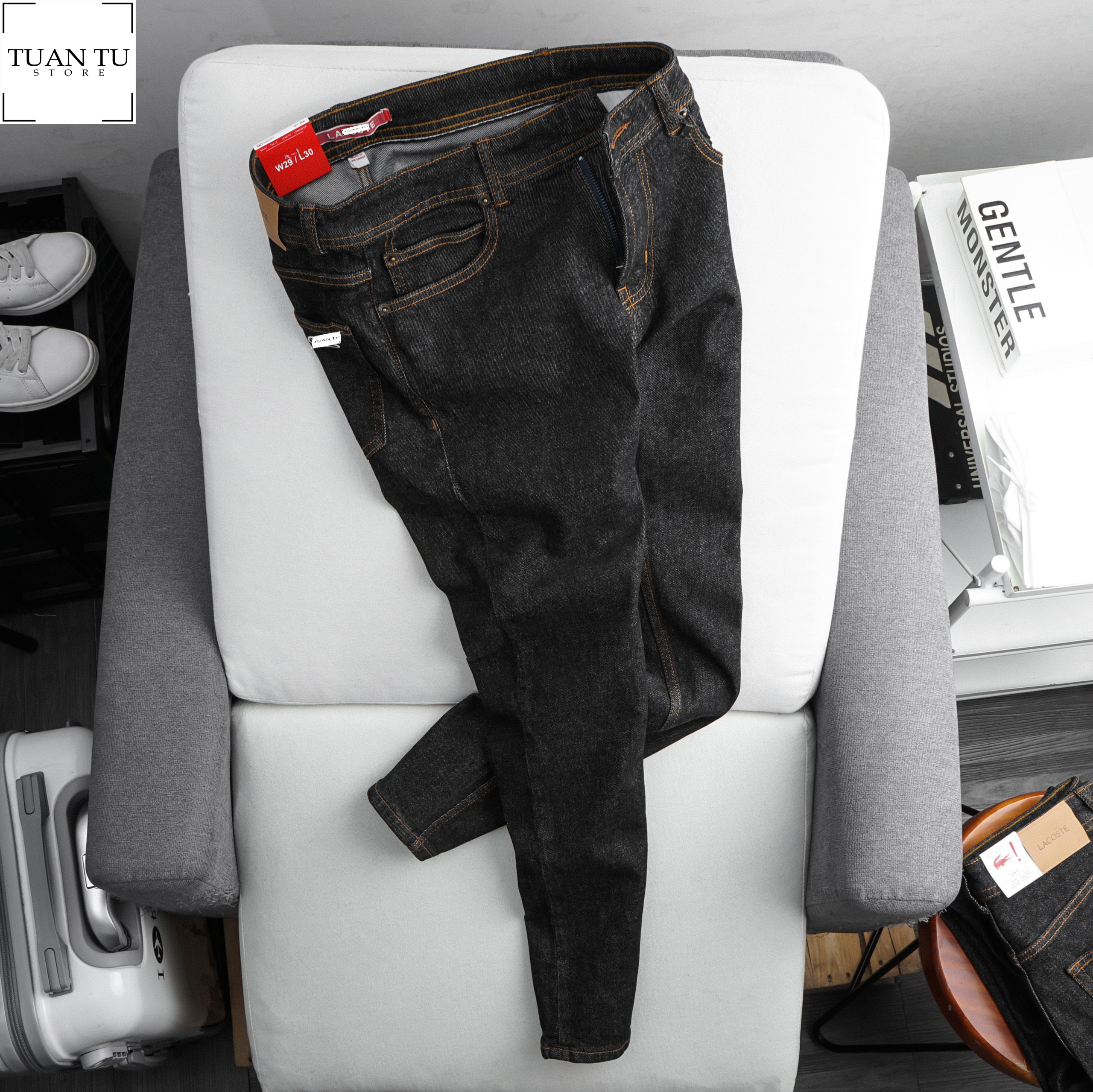 Quần Jeans Nam LCST ,Màu đen tiêu -1033 ( Form Slimfit.chất vải co dãn,ống 15-18cm,Hàng VNXK)