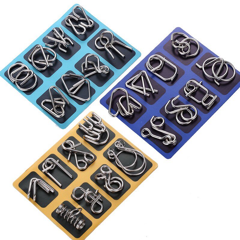 8PCS/Set IQ Metal Puzzle Brain Teaser Intelligence Solution Ring Montessori Puzzles for Children Adults Anti-Stress Fidget Toy