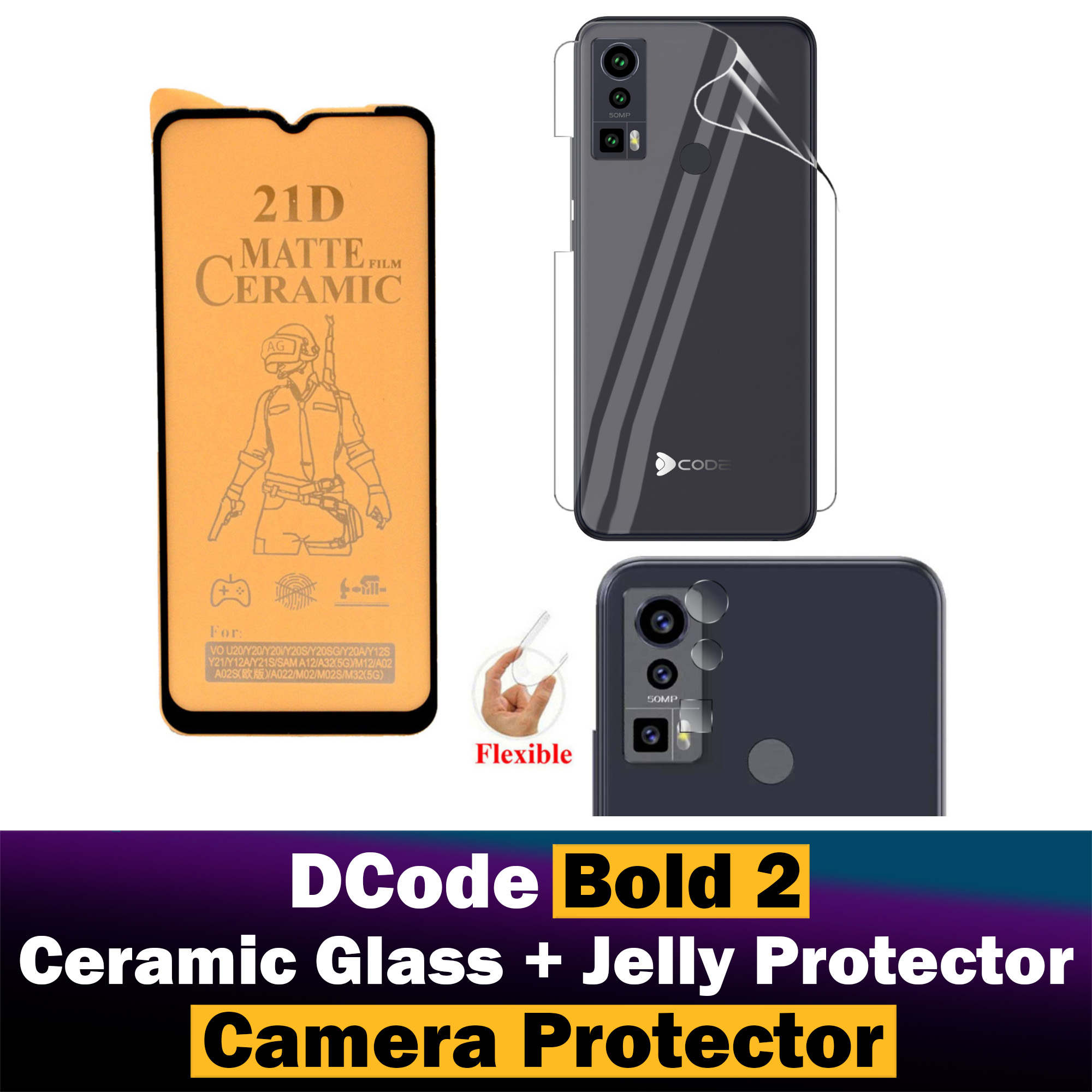 Dcode Bold 2 Matte Glass Protector Ceramic Glass + Back Protector Transparent Hydrogel Soft Film jell Protection + Back Rear Camera Protector 9H Gorilla Flexible Protection For Dcode Bold 2. 