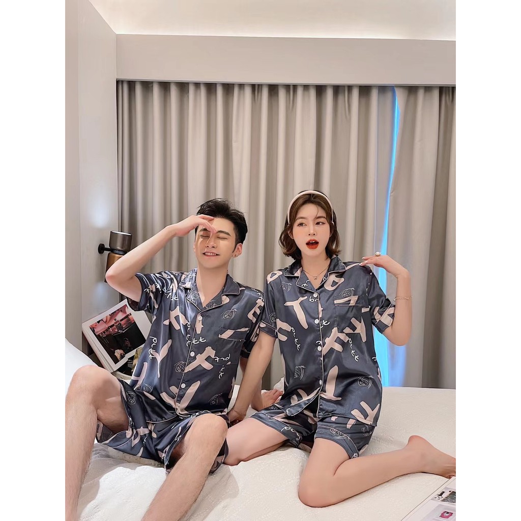Bộ Đồ Ngủ Pijama Bằng Lụa Bóng Gợi Cảm Cho Cặp Đôi