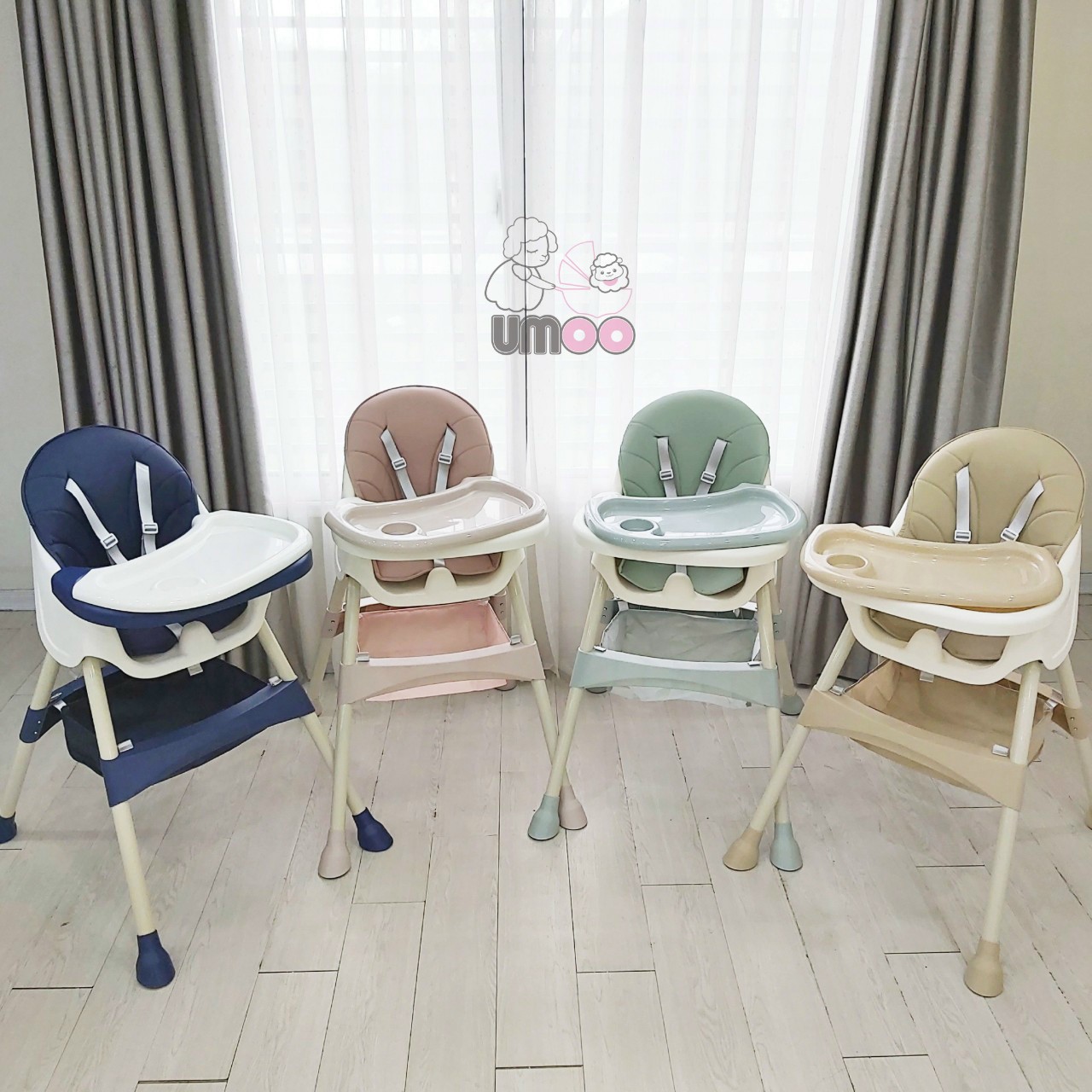 Ghế ăn dặm Umoo cao cấp có Đệm ( 2 phiên bản có bánh xe và không bánh xe)