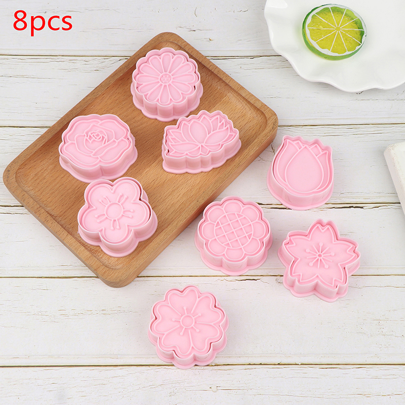 8 Pcs/set Cookie Cutters Plastic 3D Flower Shape Cartoon Pressable Biscuit Mold