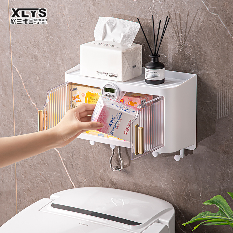 Bathroom shelves, wall-hung high-end wall, bathroom cabinets, tissue boxes, mask storage boxes, simple timing storage boxes