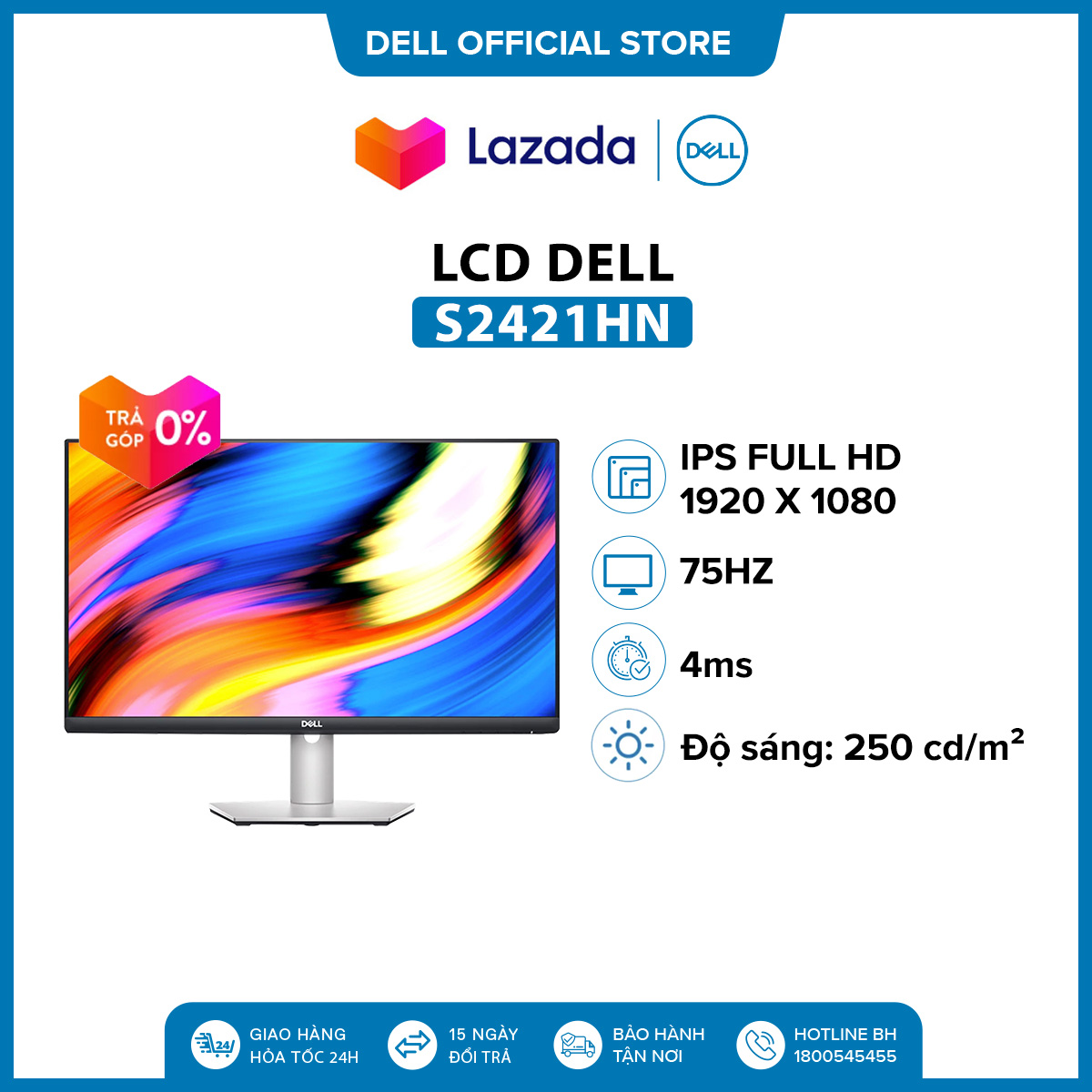Màn hình máy tính Dell S2421HN 23.8' ( 24' ) Wide LED IPS Full HD (1920 x 1080) 75Hz 4ms