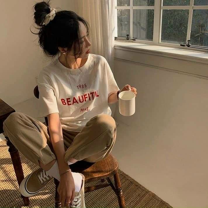 Áo thun basic in chữ Beautiful cực chất