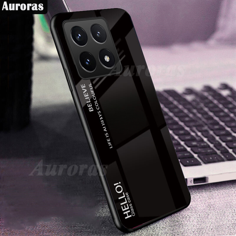 For MI Xiaomi 14T Phone Case Gradient 9H Tempered Glass Protector Colorful Soft Edge for Xiaomi 14T Pro Cover Casing HP.