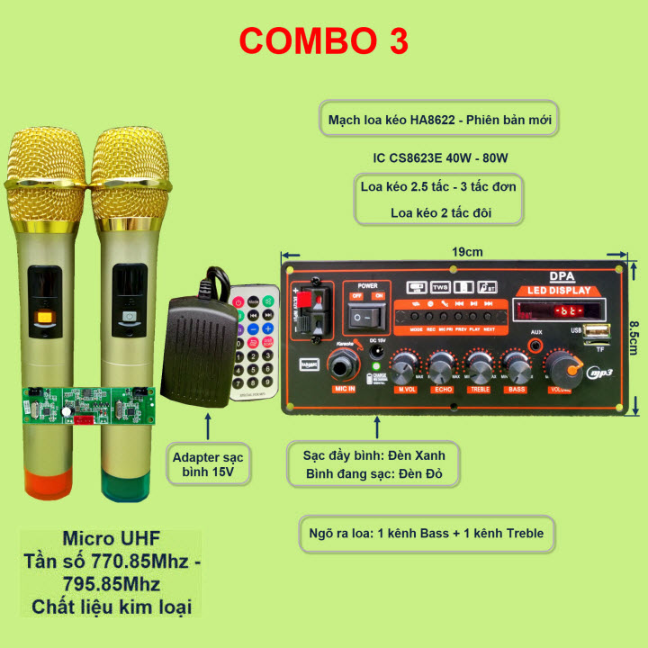 Mạch loa kéo HA8622 ngang kèm micro