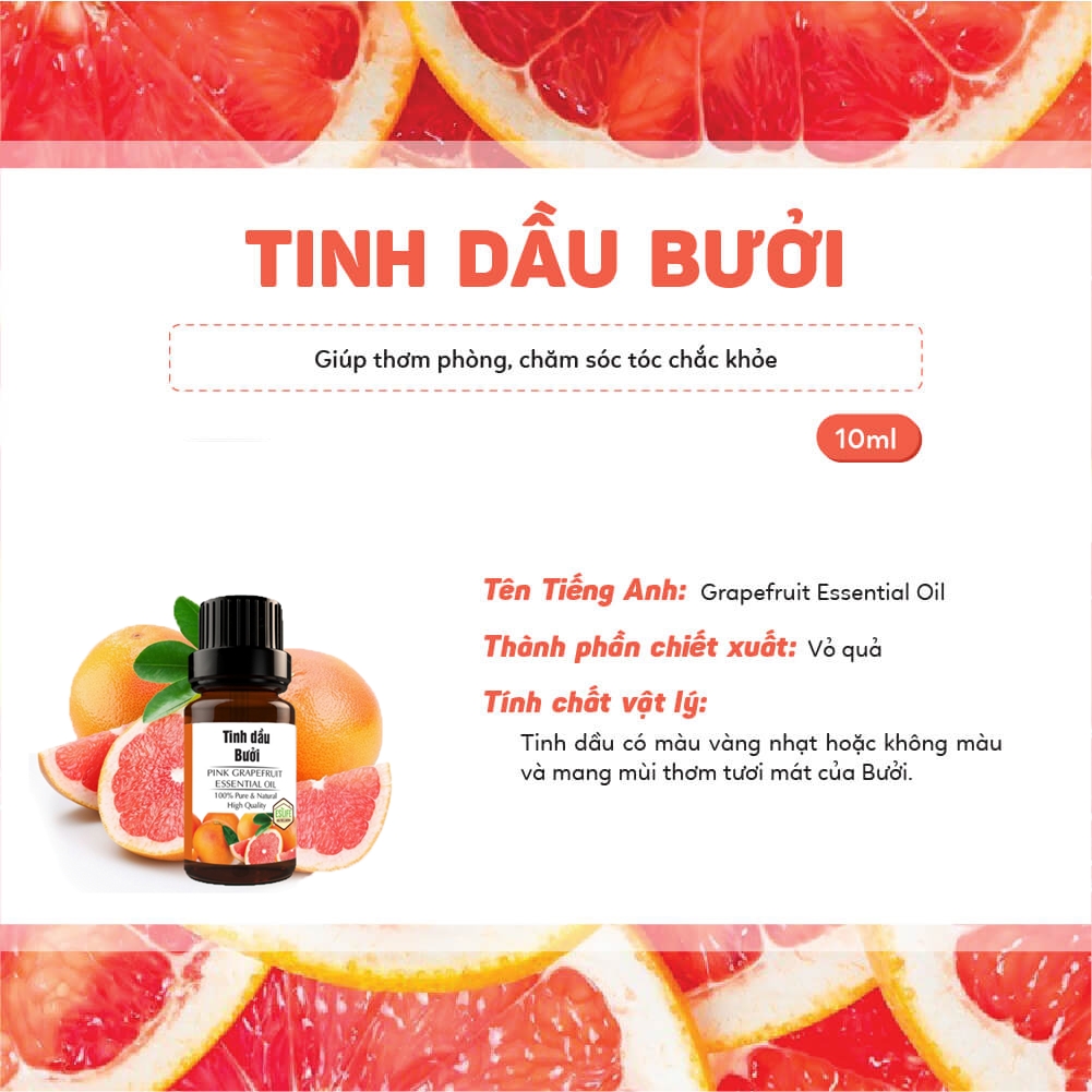 Tinh Dầu Bưởi Grapefruit Essential Oil 50ML Nhập Khẩu Thái Lan Tinh Khiết 100%