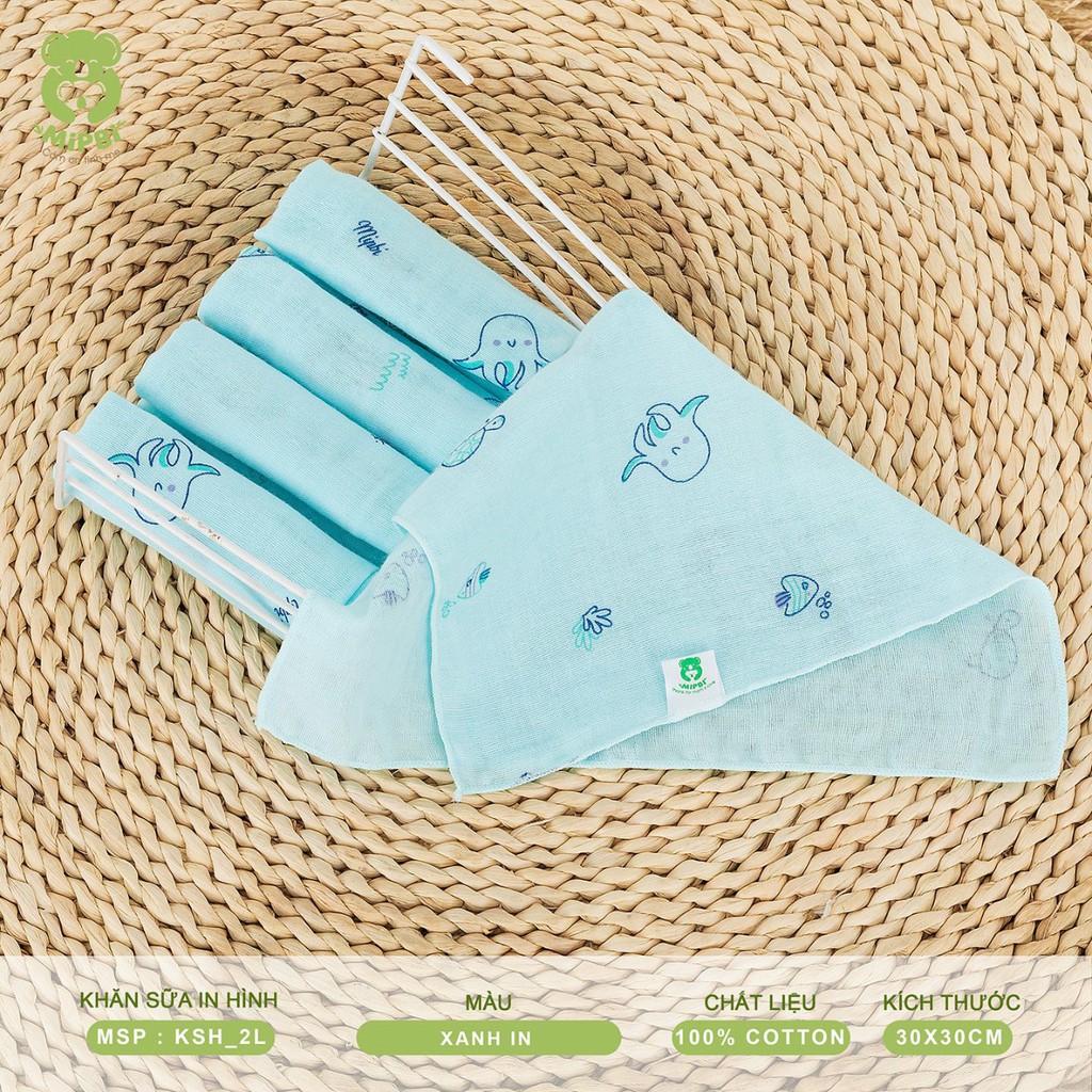 Sét 5 chiếc khăn sữa in hình cotton Mipbi