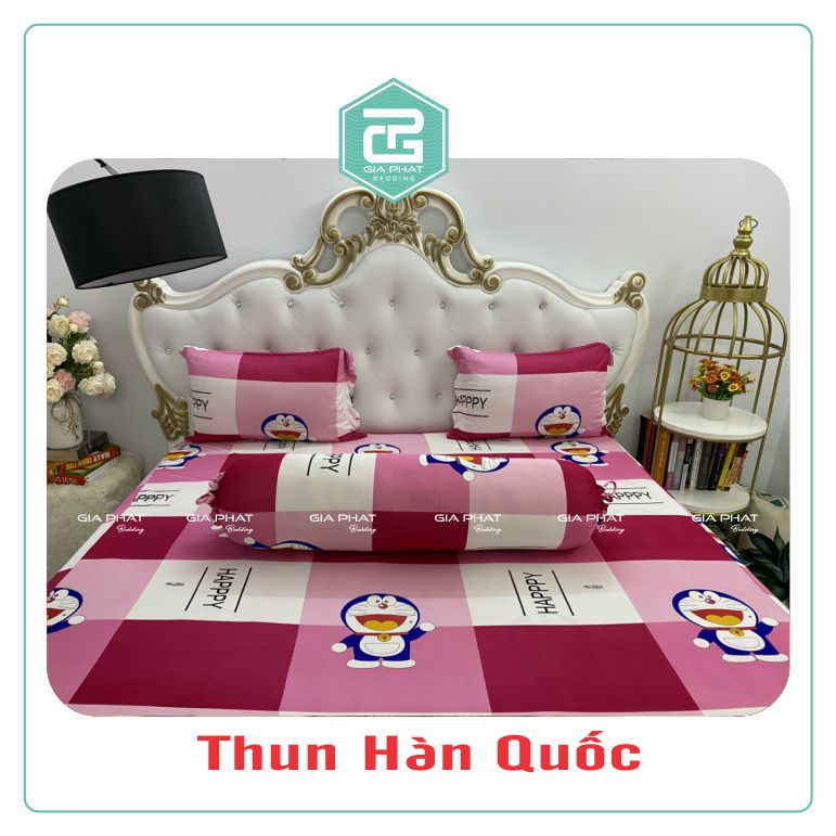 Bộ ga gối Thun Lạnh Hàn Quốc {4 món} họa tiết Doremon (1 ga bọc + 2 vỏ gối nằm + 1 vỏ gối ôm)