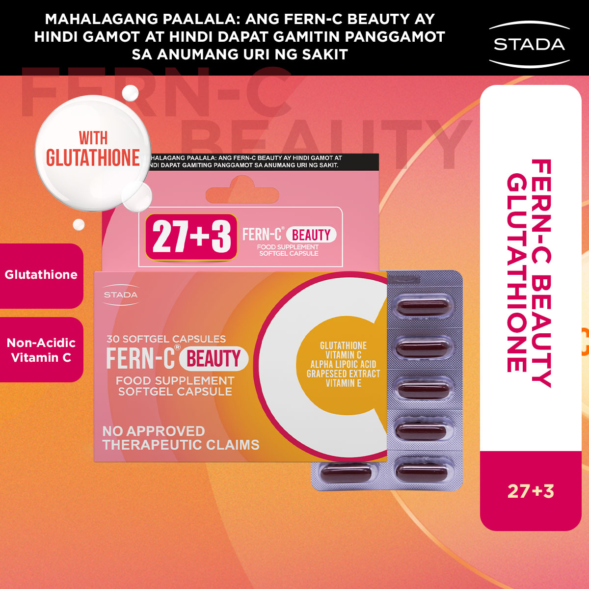 fern c beauty glutathione Fern-C 27+3 Capsules | Skin Brightening & Antioxidant Supplement for Healthy Radiant Skin Vitamin Antioxidant Capsules Single Item Skin Care Capsules - Lazada Select Quantity:BUY 3, GET 1 FREE Watch Easy to use Vitamin B12 Type_No Vitamin B12