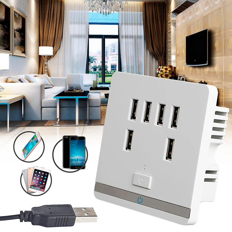 3.4A 6 cổng gắn tường USB ổ cắm sạc Ổ cắm điện ổ cắm bảng điều khiển dạng Tấm chuyển đổi