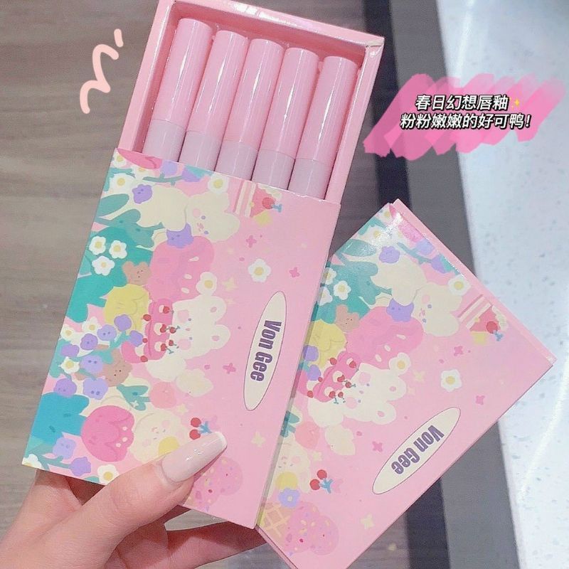 Set 5 son kem lì vongee thỏ xanh hồng