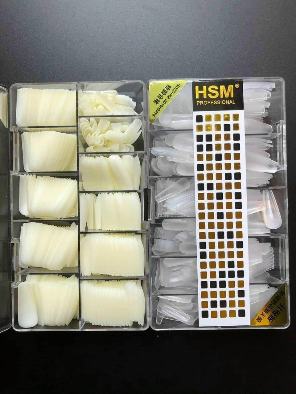 Móng up HSM chính hãng loại mặt nhám sẵn - Hộp 500 móng ốp đủ size, đủ phom thang, vuông, nhọn, tròn nhọn