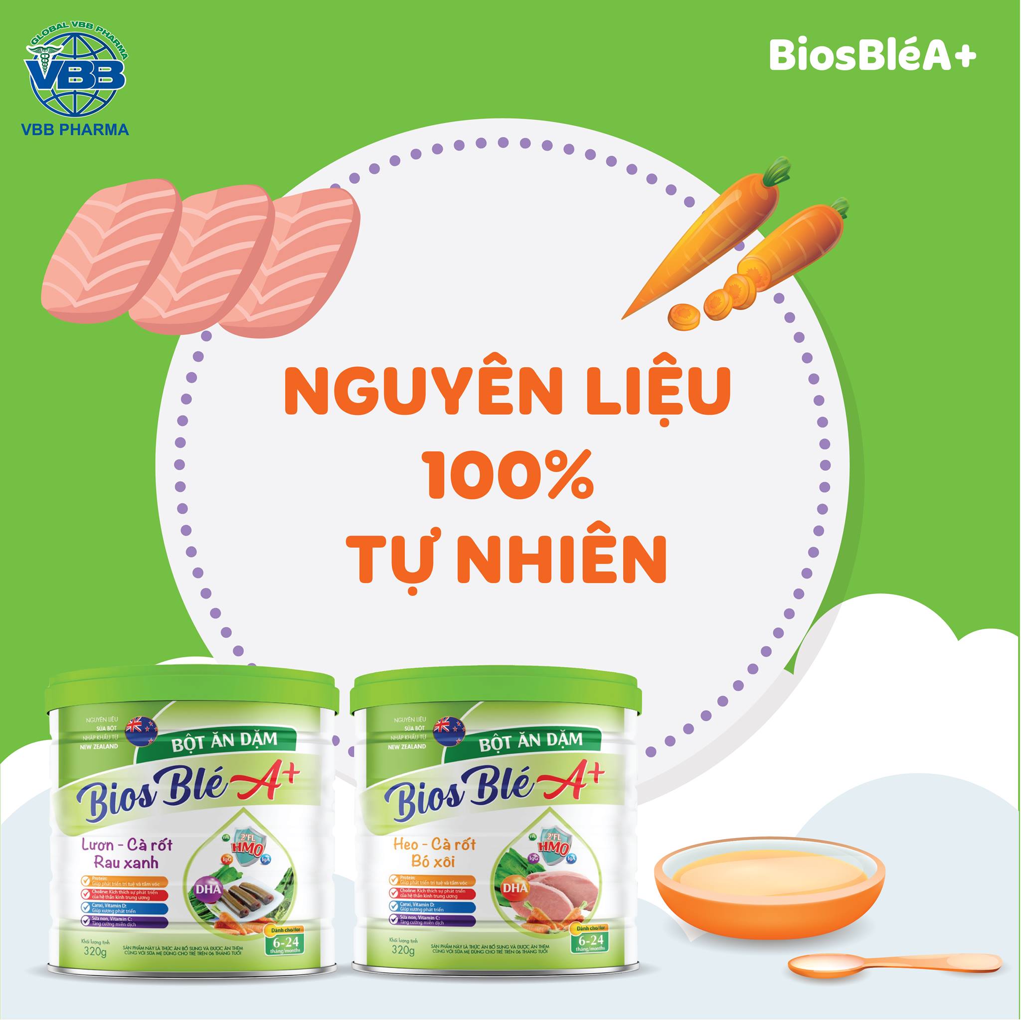 bột ăn dặm cho bé từ 4 tháng trở lên.bột Biosle A+ đủ 7 vị cho bé