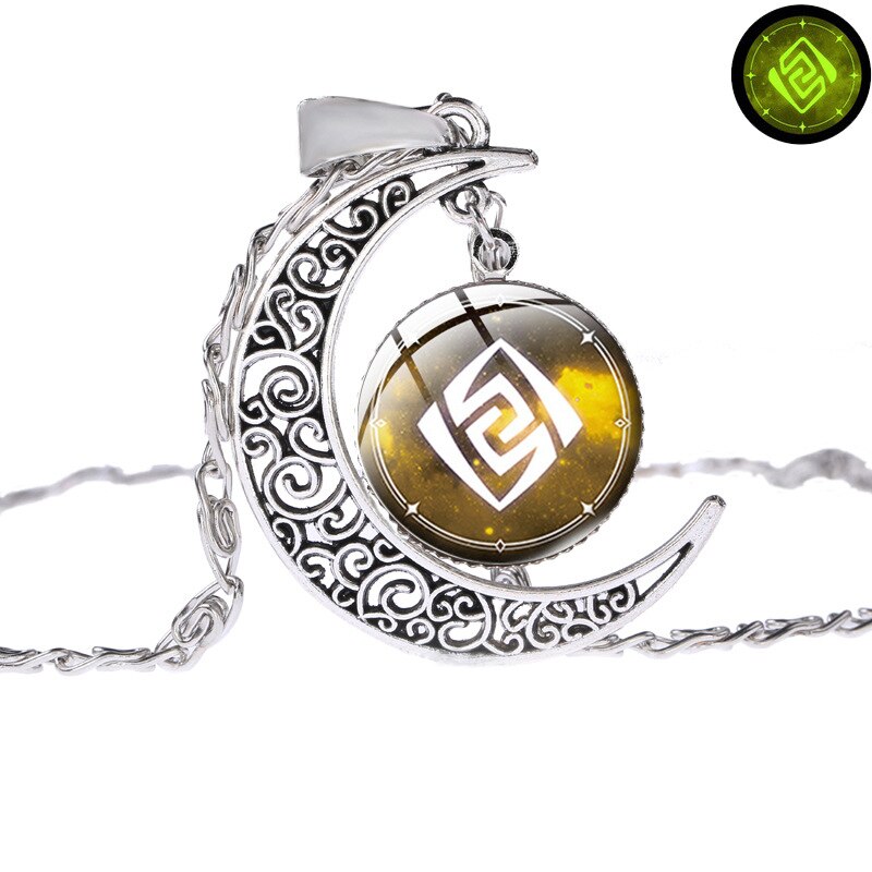 Anime Genshin Impact Necklace Luminous Glow In The Dark Gods Eye Anemo Electro Hydro Pryo Geo Cryo Vintage Moon Pendant Necklace