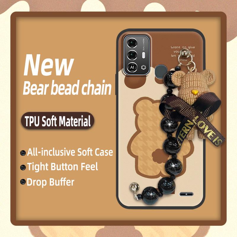 cute%20Back%20Cover%20Phone%20Case%20For%20ZTE%20Blade%20A53%20Pro%20Waterproof%20silicone%20Bear%20bracelet%20Black%20pearl%20pendant%20Cartoon%20soft%20case%20-%20Image%207