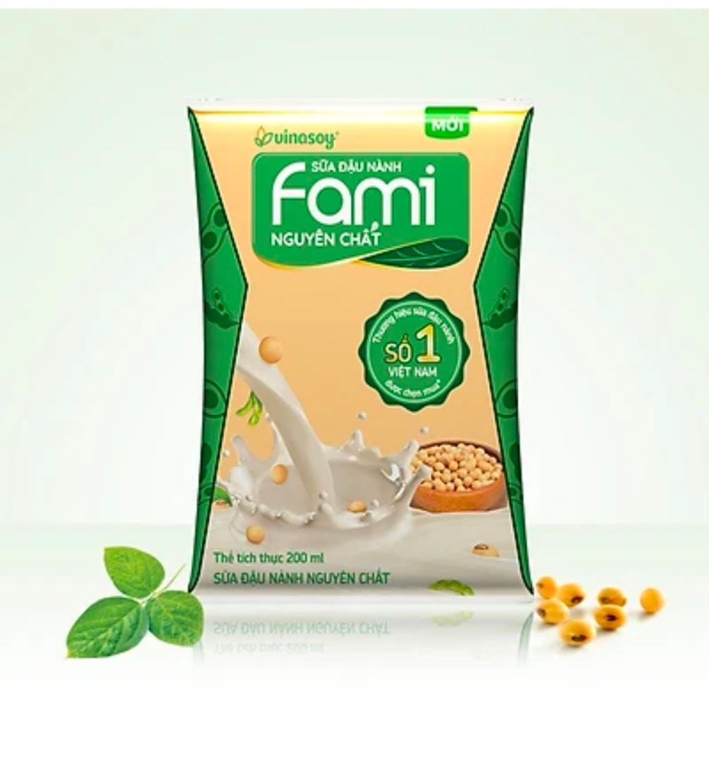 FAMI 100% pure soy milk 1 pack 200ml / sua dau nanh nguyen chat so 1 ...