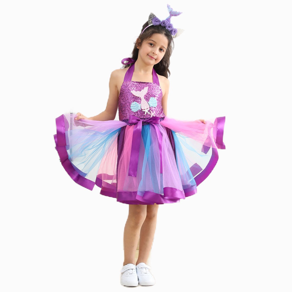 Đầm công chúa tiên cá đính kim sa + đầm công chúa lót cho bé gái dịp halloween / giáng sinh