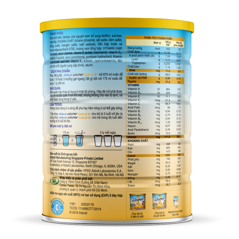 Sữa bột Abbott Grow 3+ 800g/lon cho trẻ từ 3-6 tuổi
