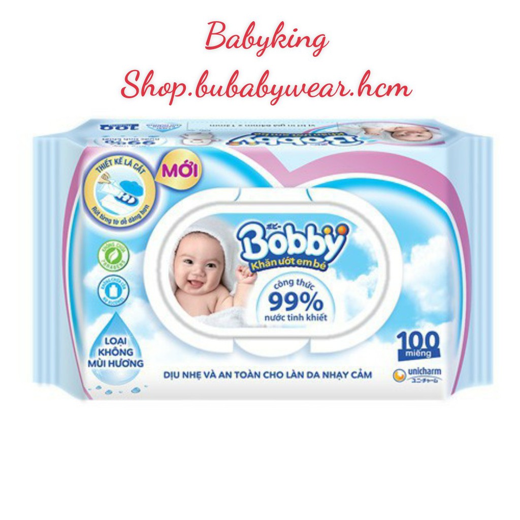 Khăn ướt Bobby Care không mùi 100 miếng
