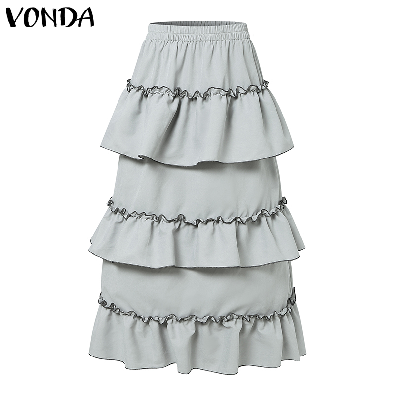 VONDA%20Women's%20Sweet%20Elastic%20Waist%20Multi-layered%20Ruffles%20Overskirts%20Street%20Stylish%20Contrast%20Edge%20Cake%20Skirt%20(Korean%20Causal)%20-%20Image%205