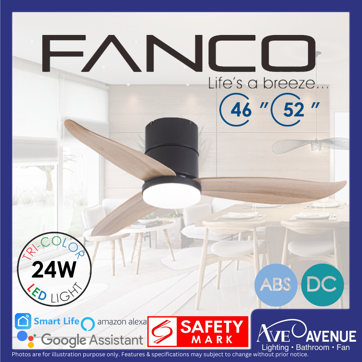FANCO COFAN Rito3 SMART DC Motor 3 Blade Ceiling Fan with 3 Tone LED
