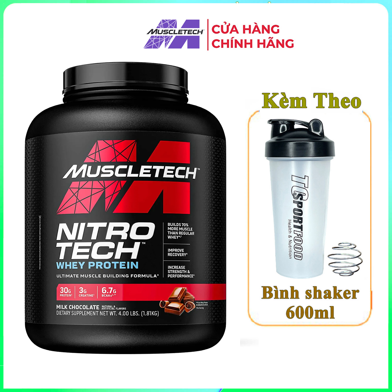 [HCM][FREE SHAKER] Sữa tăng cơ cực mạnh Whey Protein Nitro Tech của MuscleTech hộp 1.8kg hỗ trợ tăng cơ giảm cân giảm mỡ bụng tăng sức bền sức mạnh vượt trội cho người tập GYM và chơi thể thao thumbnail