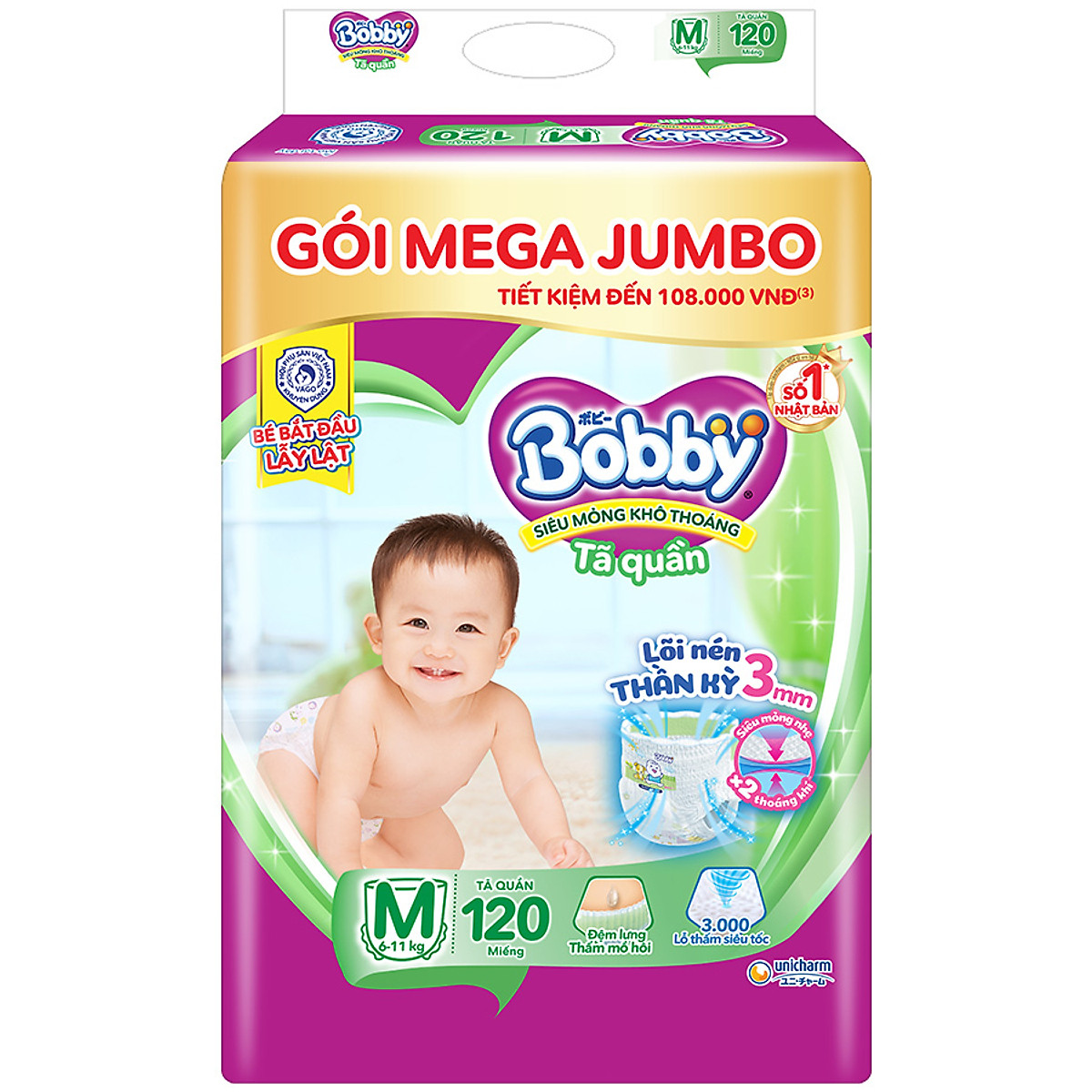 Tã quần Bobby Mega Jumbo M120 mới