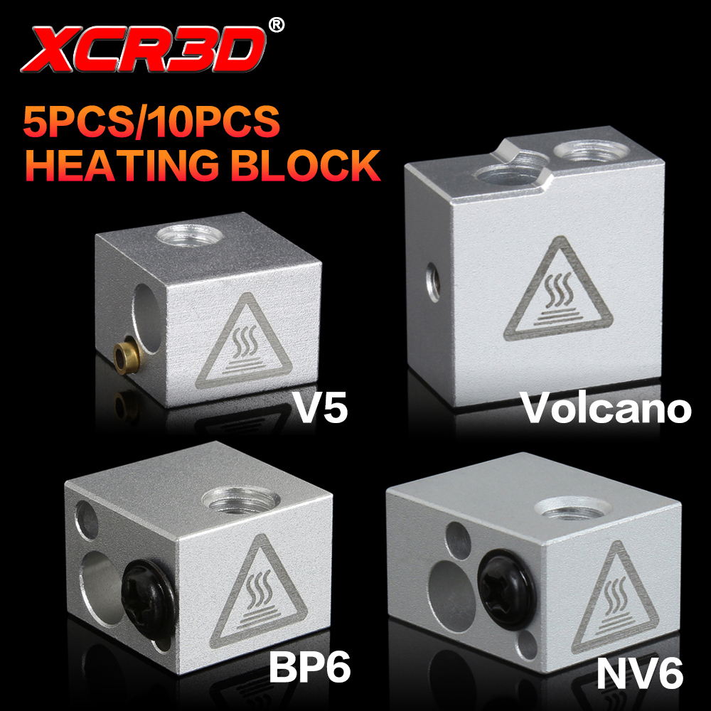 【Customer favorite】XCR 3D Printer Parts Aluminium Heater Block for E3D V6 J-head Hotend Extruder Nozzle V5 BP6 NV6 Volcano Heating Block 5/10pcs. 