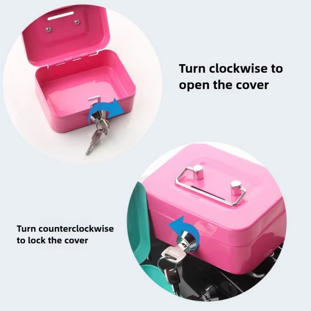 Creative Mini Lockable Cash Box with Key Metal Money Safe Case Sturdy Construction Portable Lock Box For Kids. 