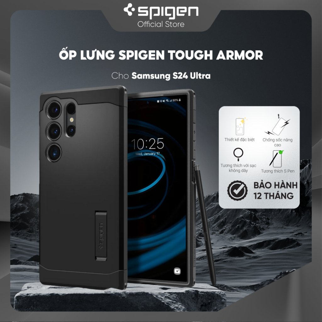 Ốp lưng Spigen Tough Armor cho Samsung Galaxy S24 Ultra - Chiến Binh Bảo Vệ Toàn Diện, Hàng chính hãng