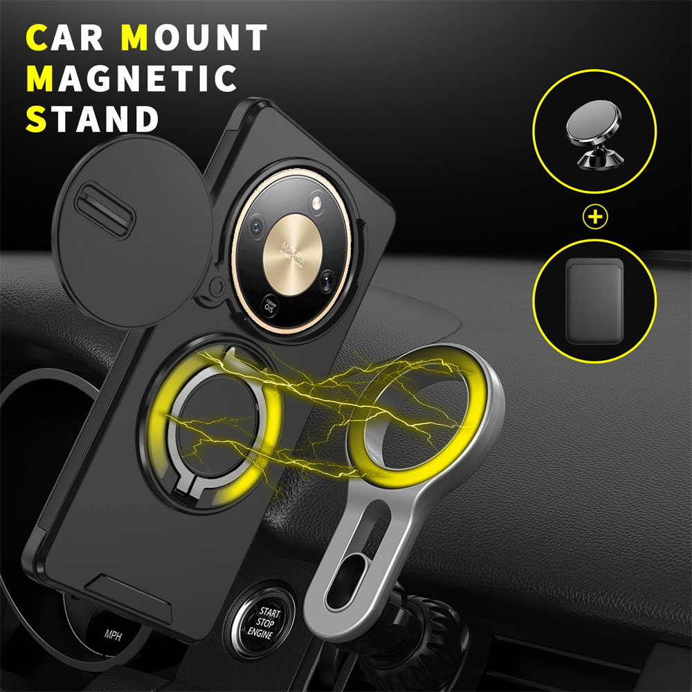 lthmy for Honor X9d 5G Casing Sliding Window Ring Phone Case Bracket Shockproof Protection Stand Holder Anti Fall Hard Back Cover.