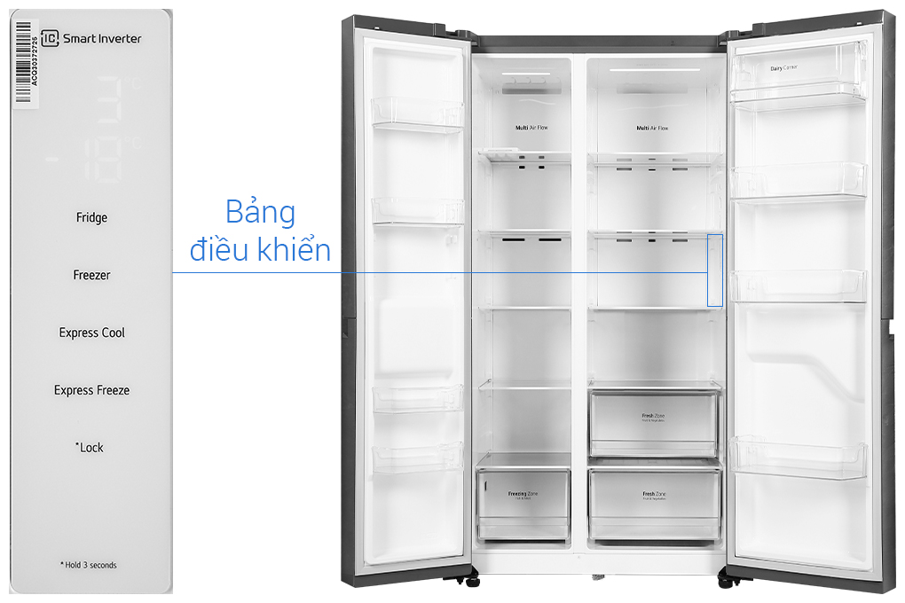 Tủ lạnh LG Inverter 649 Lít GR-B257JDS - Công suất tiêu thụ công bố theo TCVN: ~ 1.7 kW/ngày