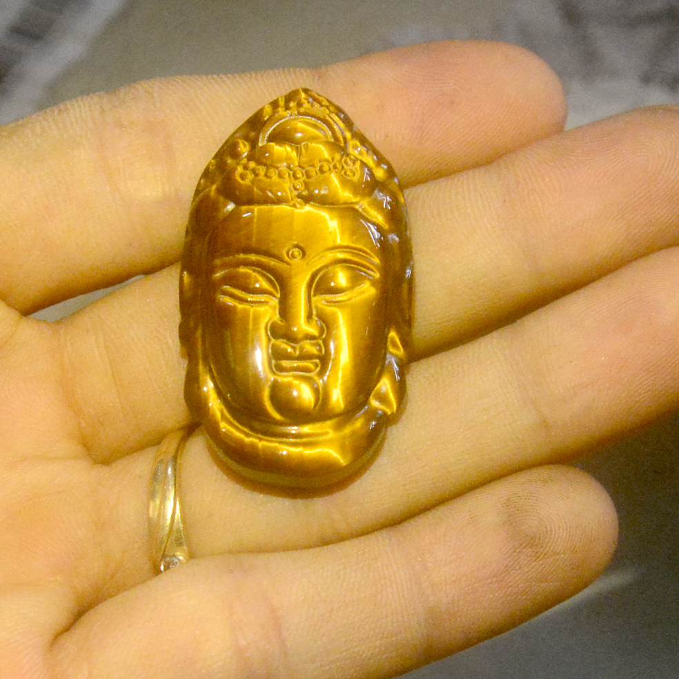 Mặt dây chuyền đá mắt hổ hình Quan Âm-Hình Phật -Tặng dây chuyền inox
