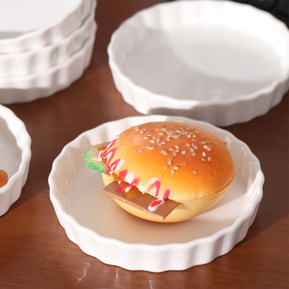 6pcs Individual Serving Ceramic Creme Brulee Ramekins Shallow Round Tart Baking Pan White Pie Baking Tray Pudding.