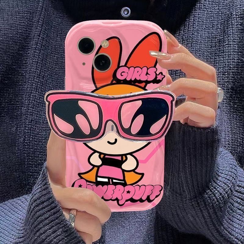 Hontinga for OPPO A3x Back Cover With Holder Fashion Girls Texture Phone Case Wavy Edge Soft Silicone Cover. 