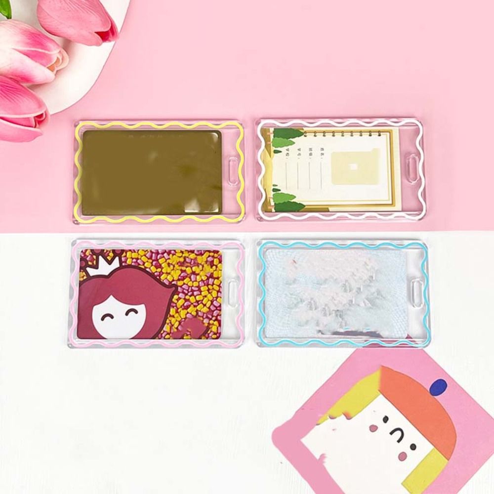 Card Pouch Student Simple Acrylic Transparent Card Holder Stripe Wave Card Case Keyring ...