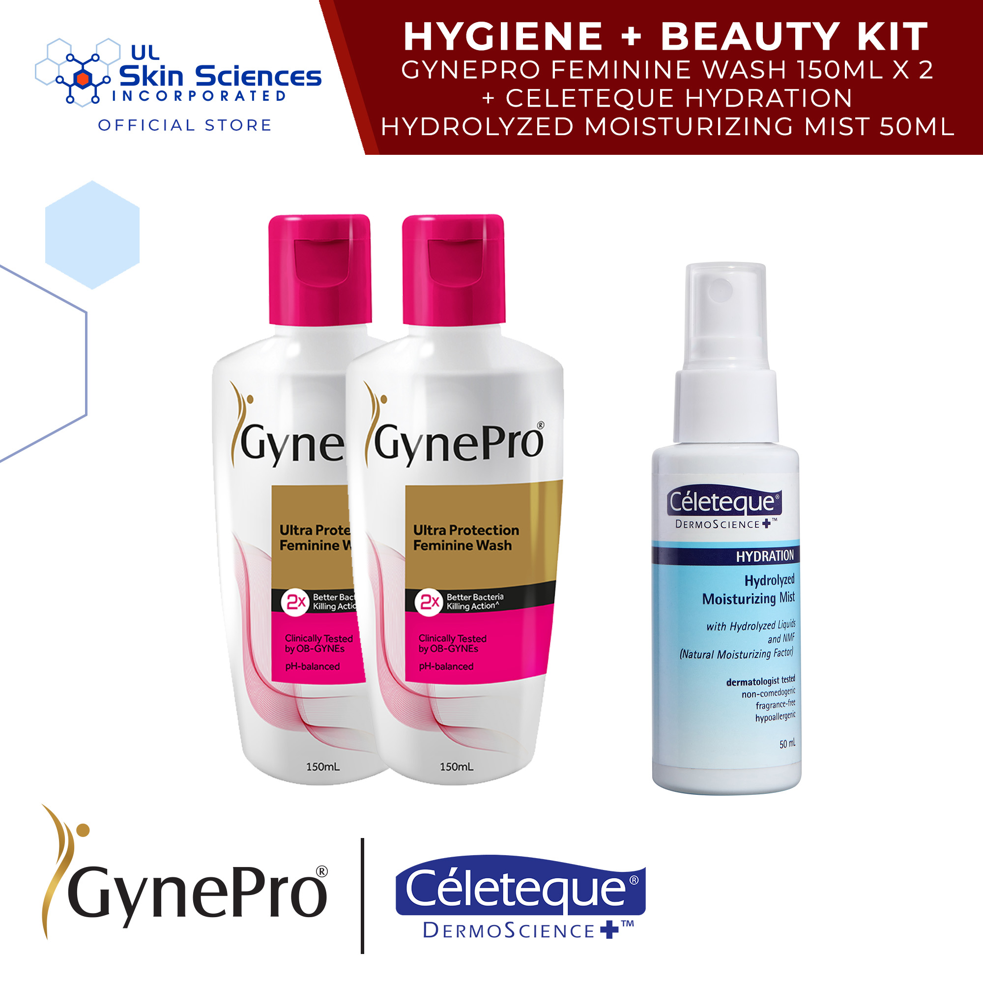 Hygiene + Beauty Kit (GynePro Ultra Feminine Wash 150ml x2 + Céleteque