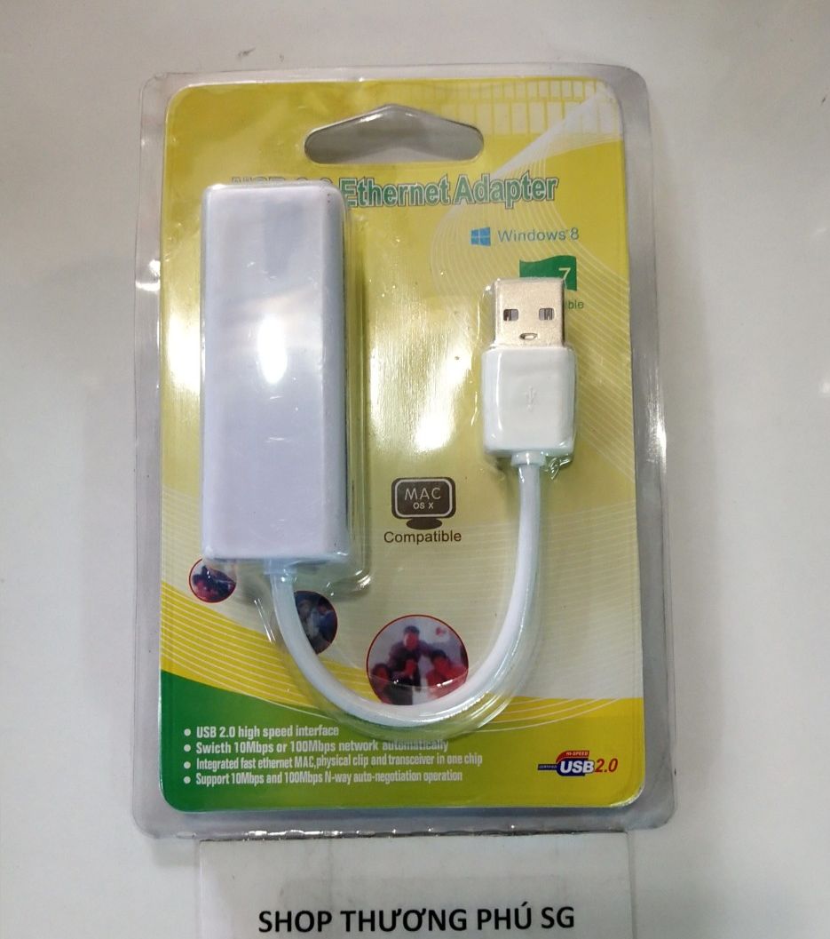 Cáp USB ra Lan: Chuẩn USB 2.0 ra Lan (RJ45) tốc độ 10/100Mbps